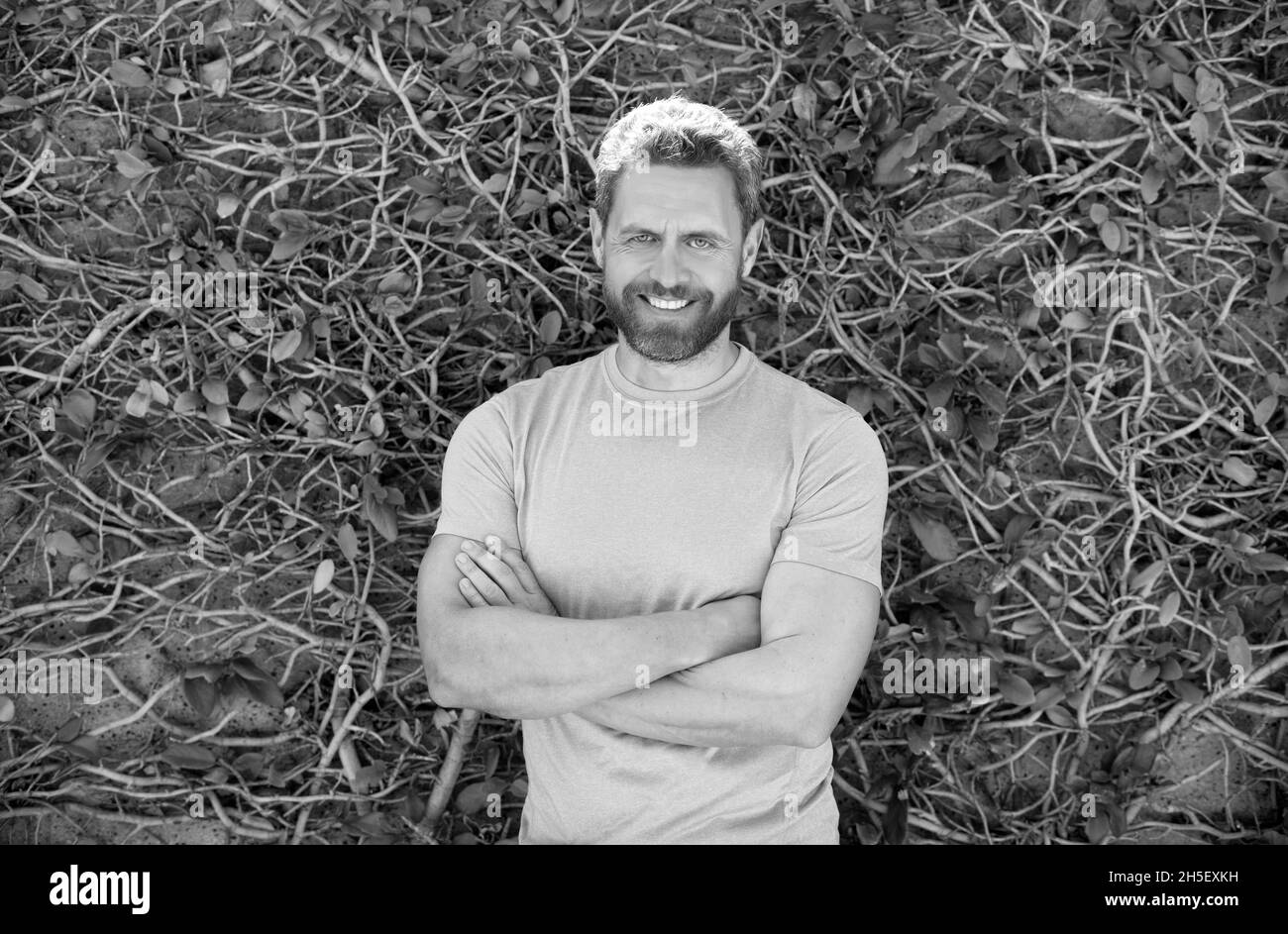 Cheerful caucasian bearded man in Black and White Stock Photos & Images ...