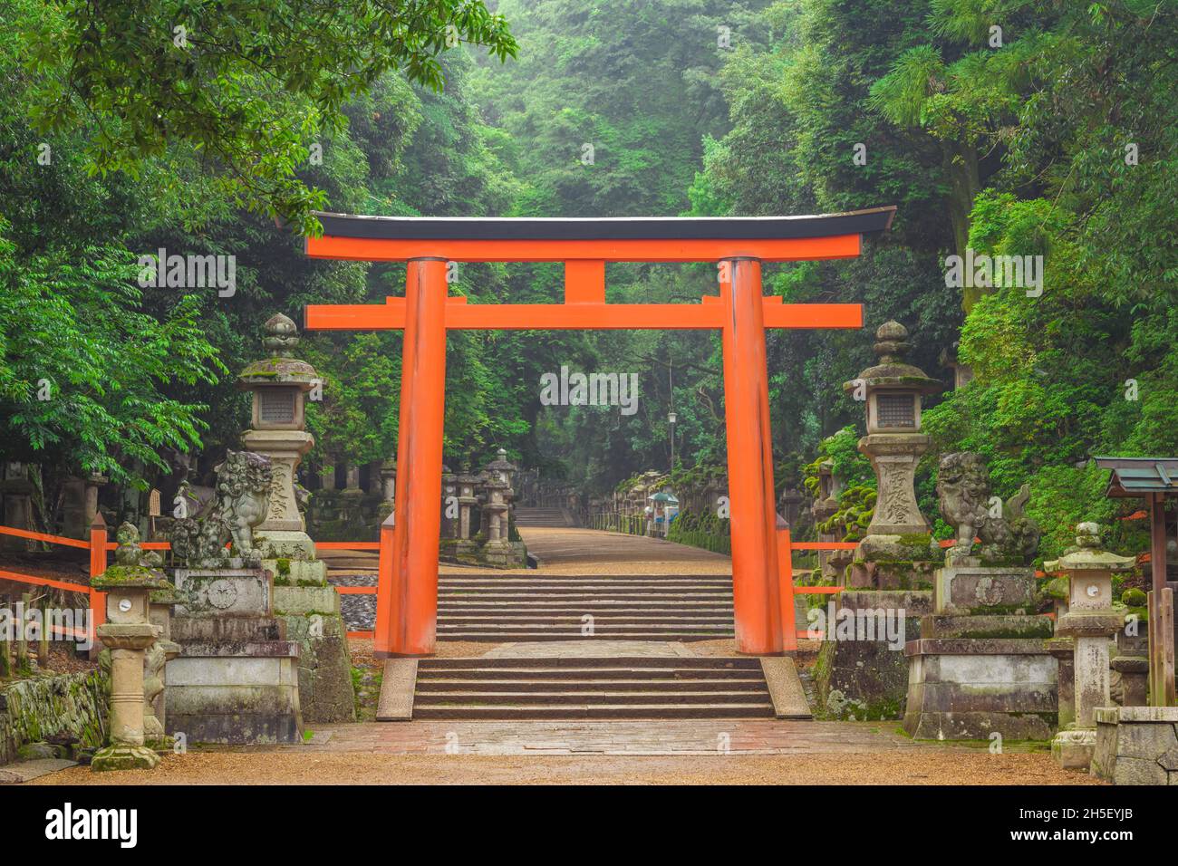 Nara, Japan - 03 July 2019: Entrance to main pilgrimage road leading to Kasuga Taisha Shrine. Stock Photo