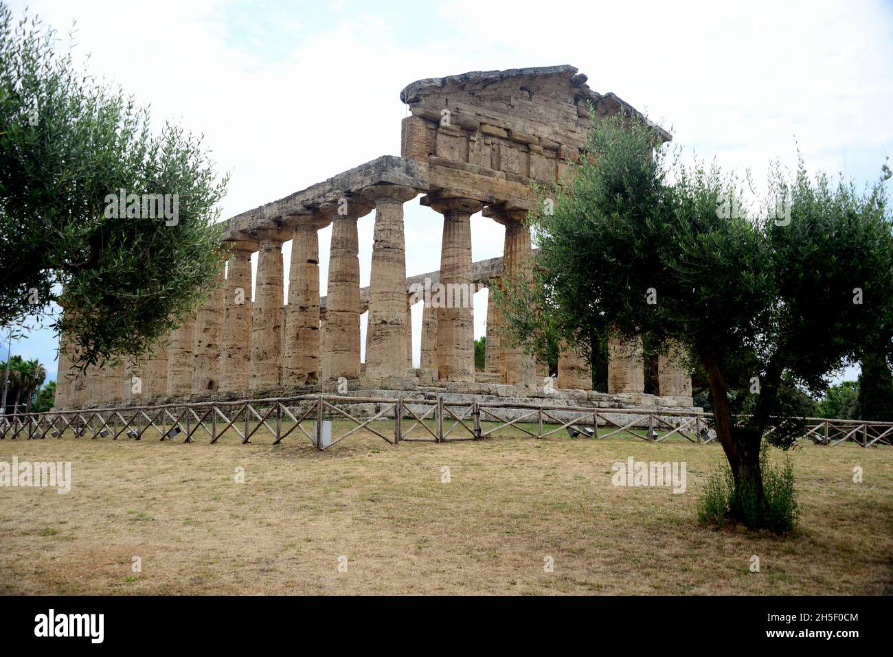 Temple of Athena-Paestum, an ancient city of Magna Graecia called by the Greeks Poseidonia in honor of Poseidon, but very devoted to Athena and Hera. Stock Photo