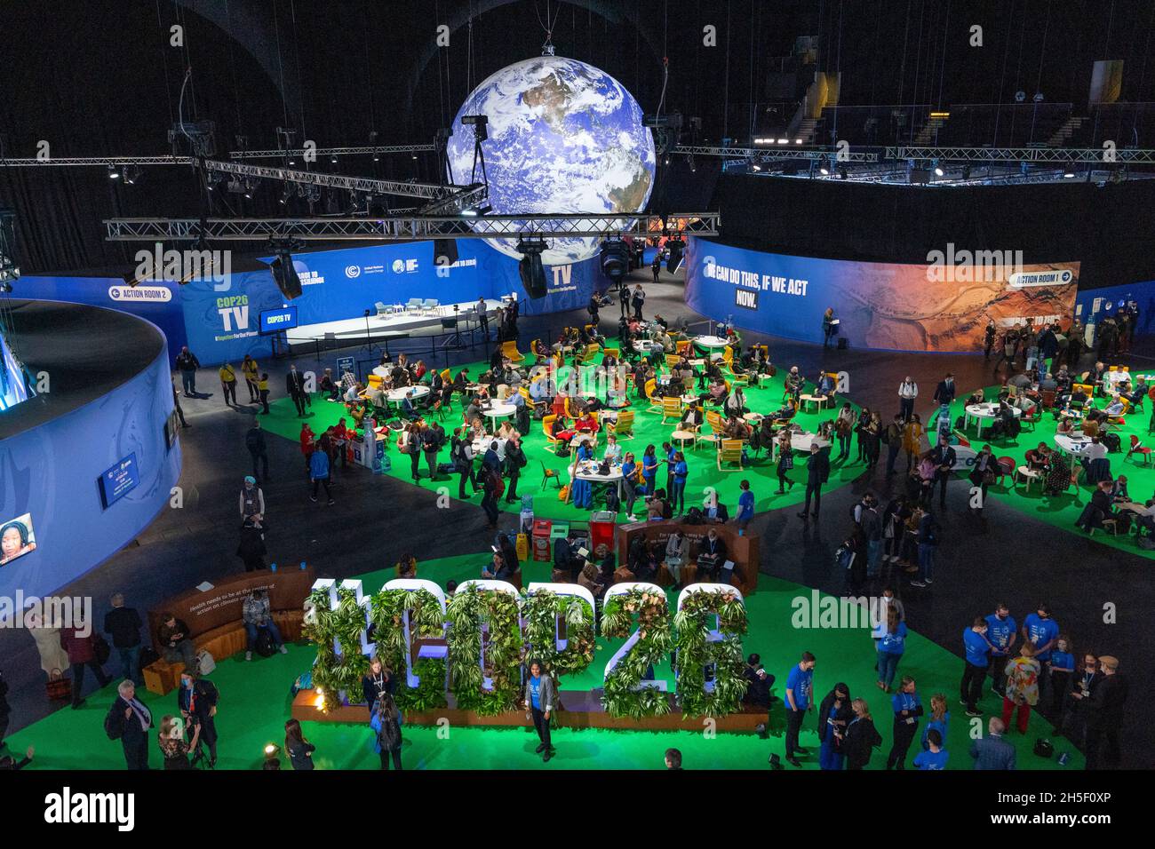 Glasgow, Scotland, UK. 9th November 2021. Interior view of the Action Zone inside the OVO Hydro stadium at CO26 venue in Glasgow.  Iain Masterton/Alamy Live News. Stock Photo