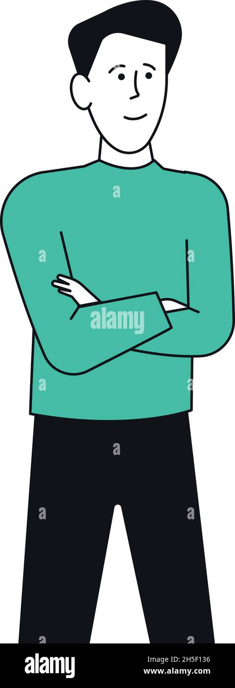Standing man with arms crossed. Smiling guy in green sweater Stock ...