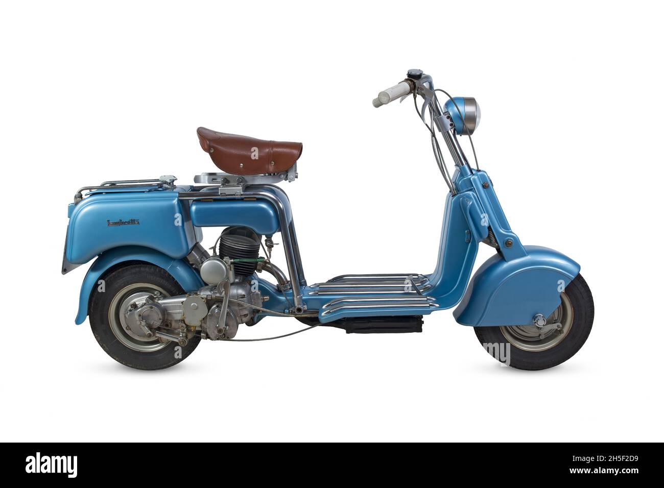 Vintage blu   Lambretta motorcycle - 1947- isolated on white background - Italy Stock Photo