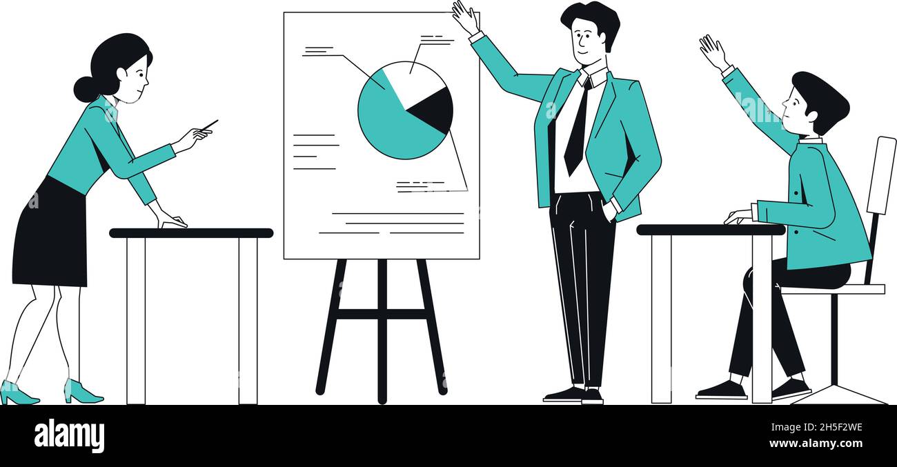 Businessman showing pie chart. Data analytics presentation Stock Vector