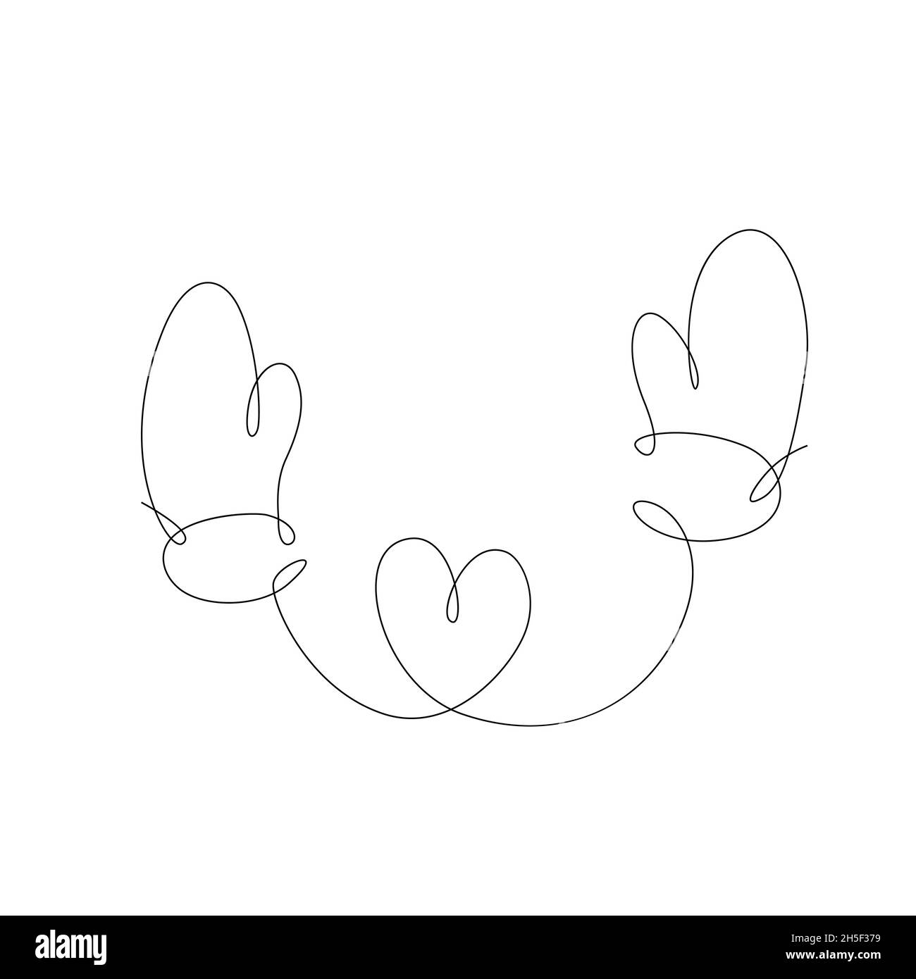 Mittens in One line drawing style. Winter love concept. Vector continuous line drawing illustration Stock Vector