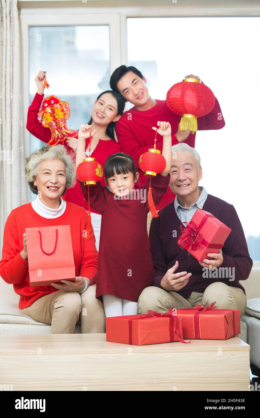 Happy families congratulating the new year Stock Photo