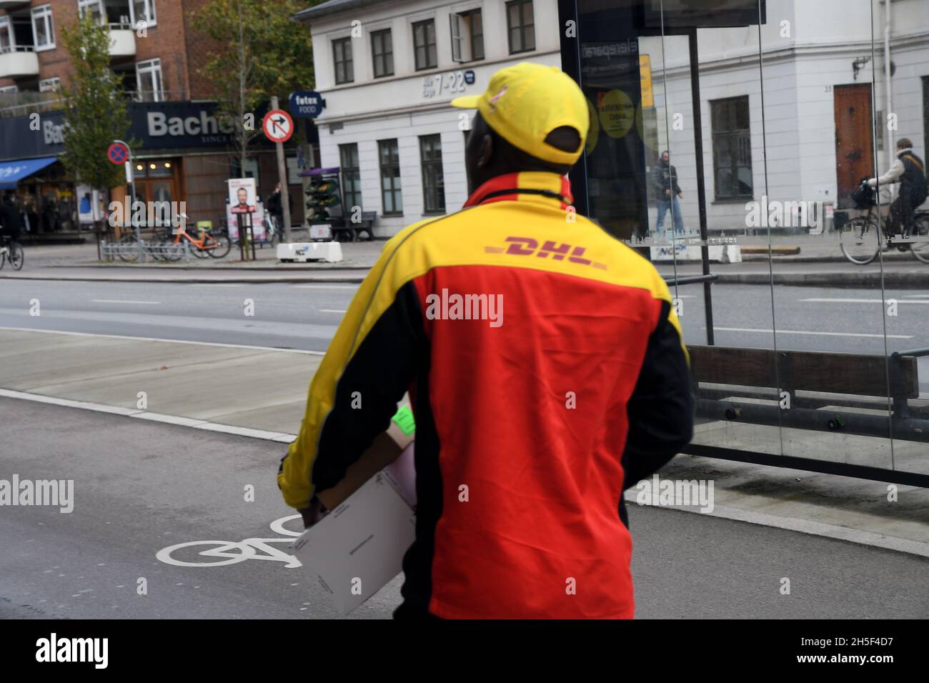 Kastrup/Copenhagen/Denmark./09 November 2021/Deutsche DHL parcel delivery van ppwered by electric and man motor in danish capital.      (Photo..Francis Joseph Dean/Dean Pictures) Stock Photo