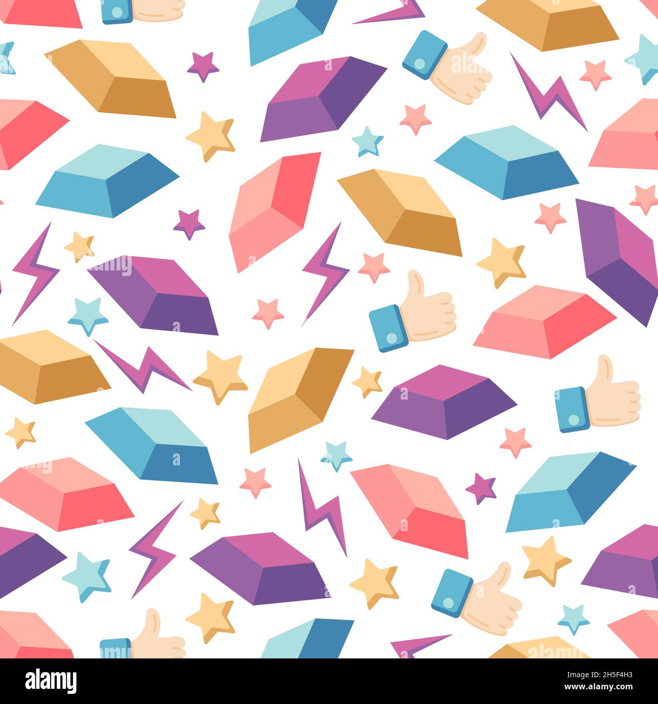 Seamless pattern of keyboard buttons, thumbs up icon, stars and