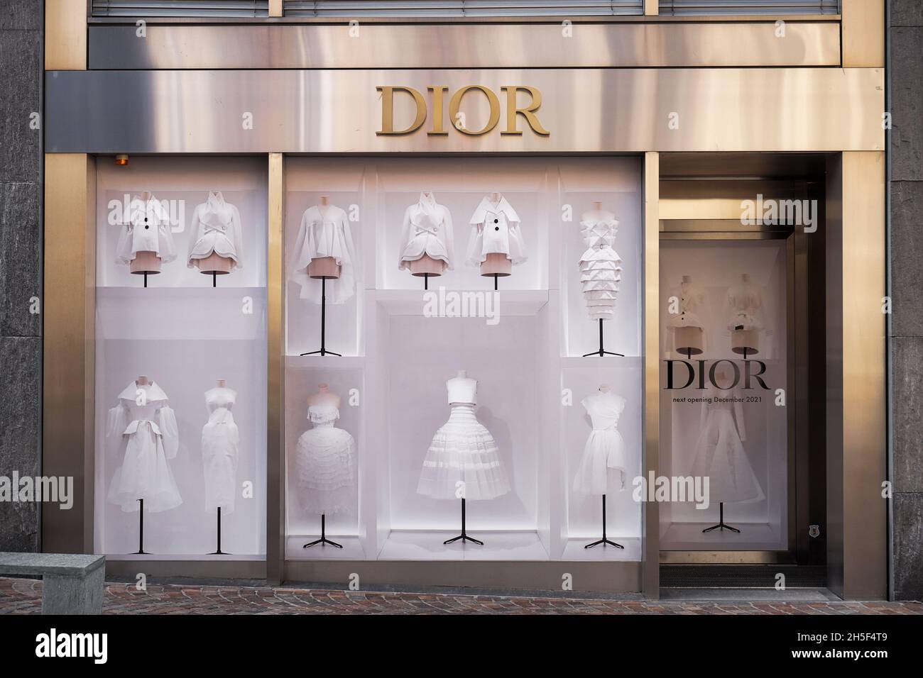 Dior boutique in the Alpine resort town of St. Moritz in the Engadine in Switzerland. French luxury fashion house. Stock Photo