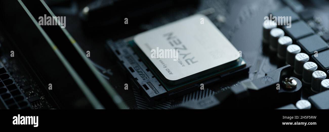 Closeup of computer cpu part in workshop Stock Photo