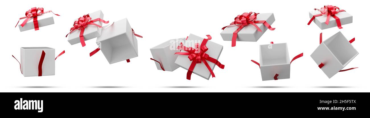 No.1 White gift box with red ribbon 3D rendering total set on white ...