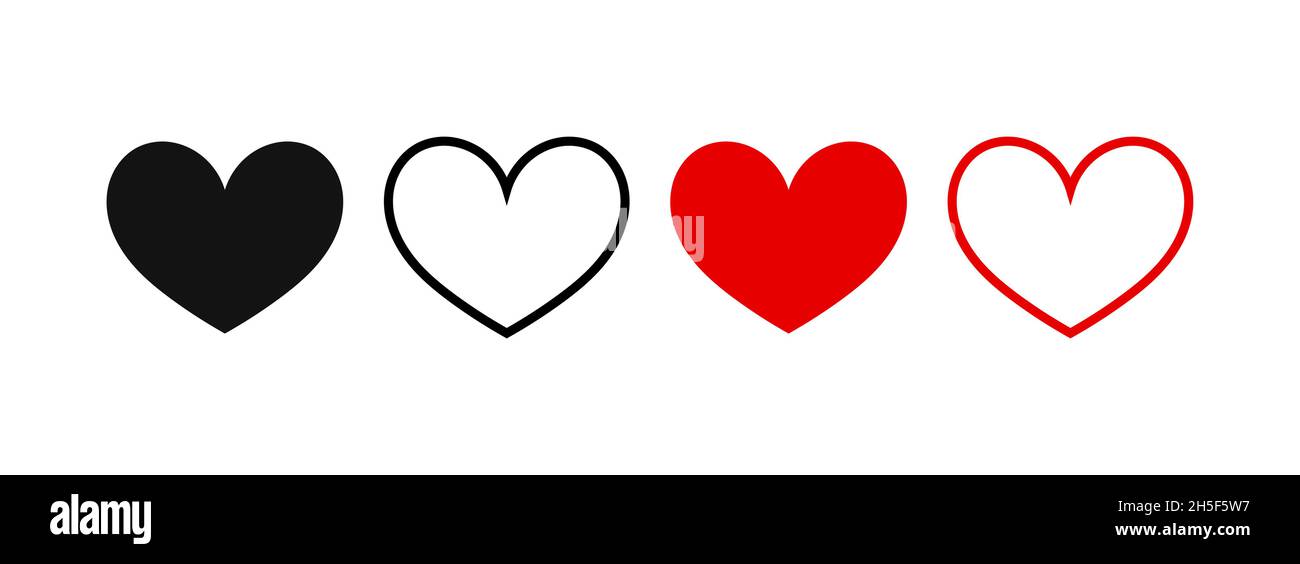 Red, black and outline hearts icons set. Vector illustration Stock ...