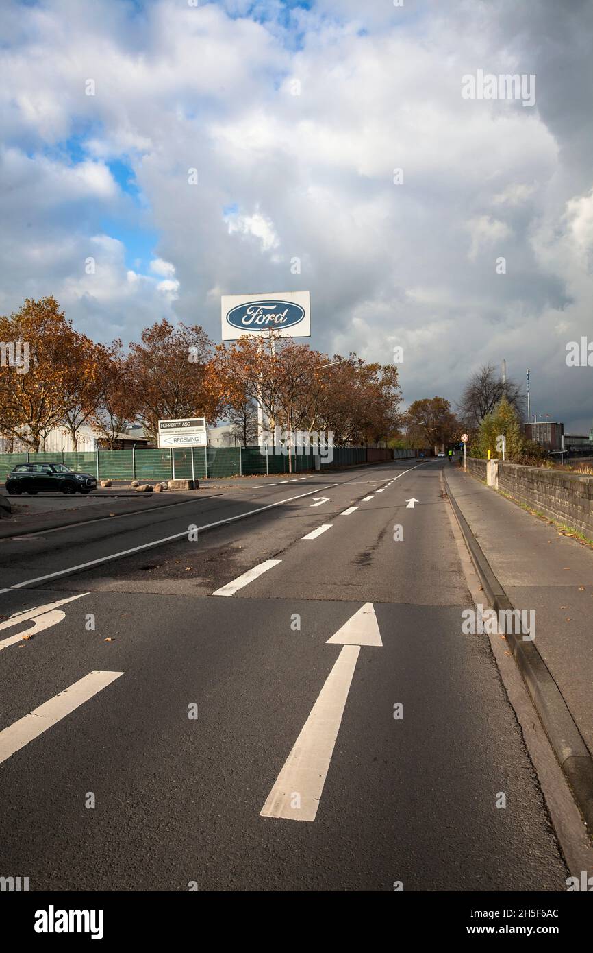 large advertising sign at the Ford automobile factory in the town district Niehl, Cologne, Germany.  grosses Werbeschild an den Ford-Werken in Niehl, Stock Photo