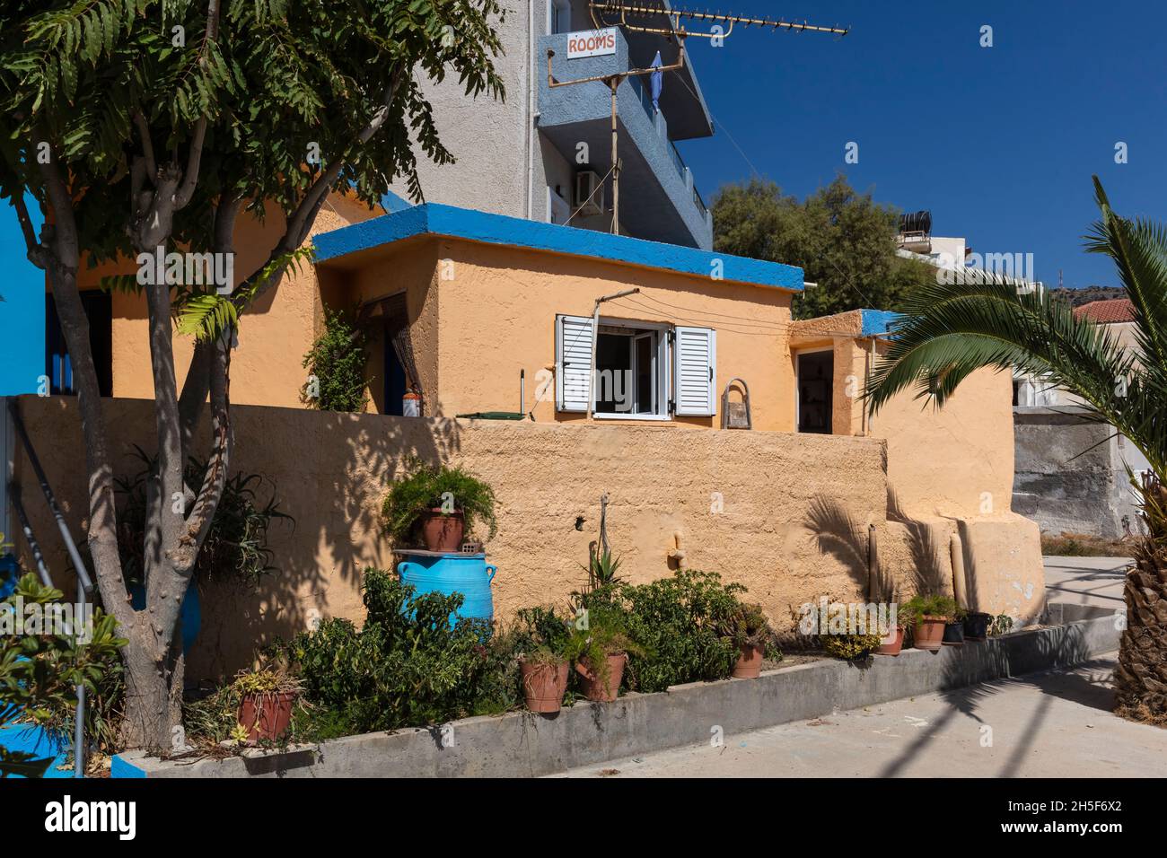 Greek house in a small village Paleochora, on the south coast of Crete Stock Photo