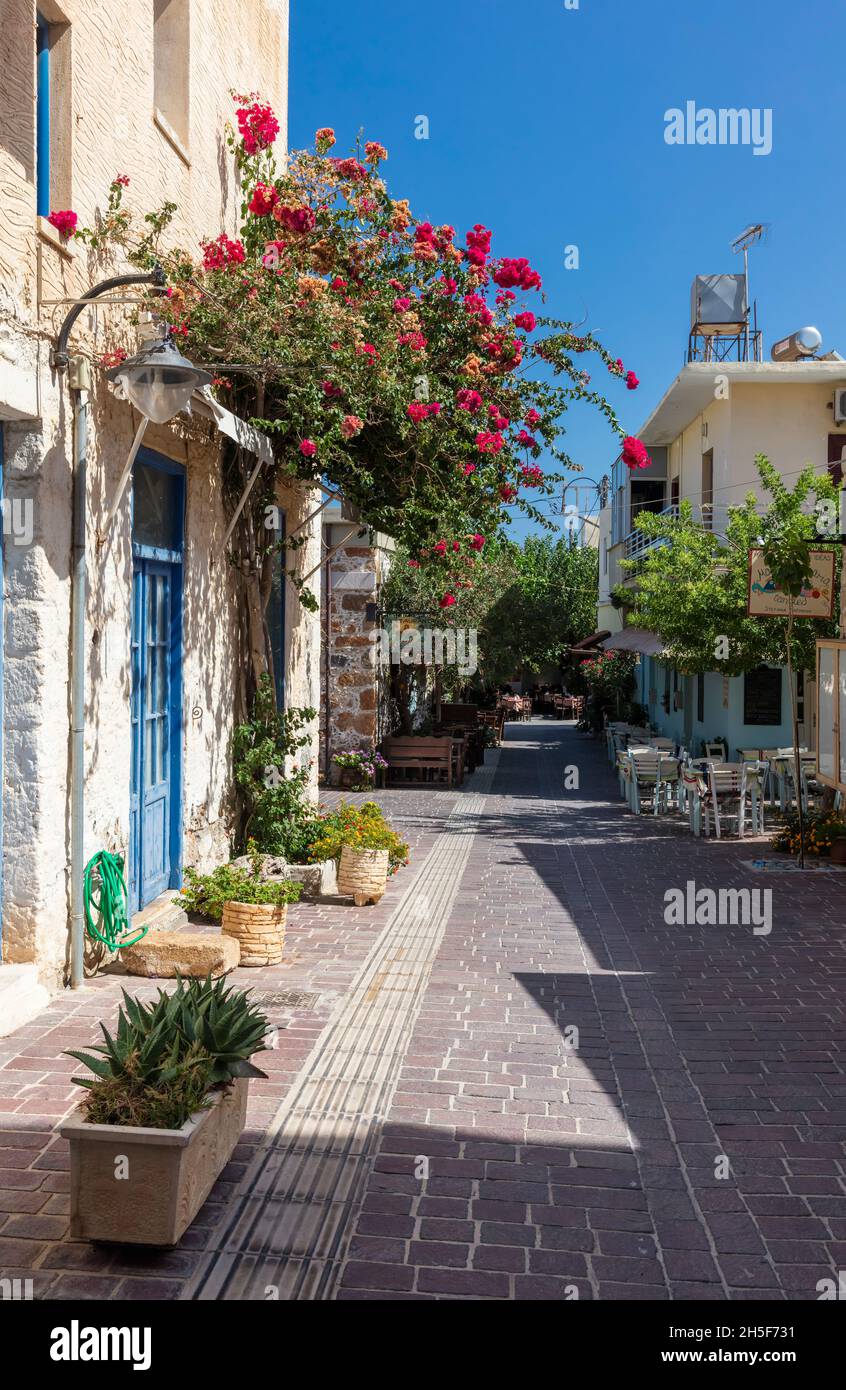 Street view in a small village Paleochora, on the south coast of Crete Stock Photo