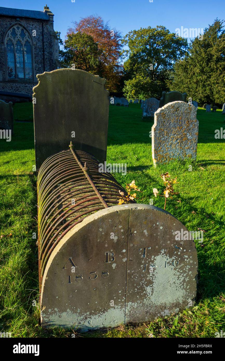 mortsafe, iron cage protecting grave Norfolk Stock Photo Alamy