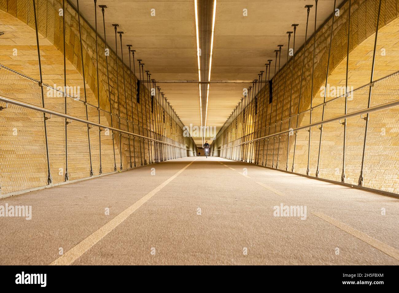 Newly build suspended road with cycle and foot path underneath the stone  Adolphe Bridge in Luxemburg Stock Photo