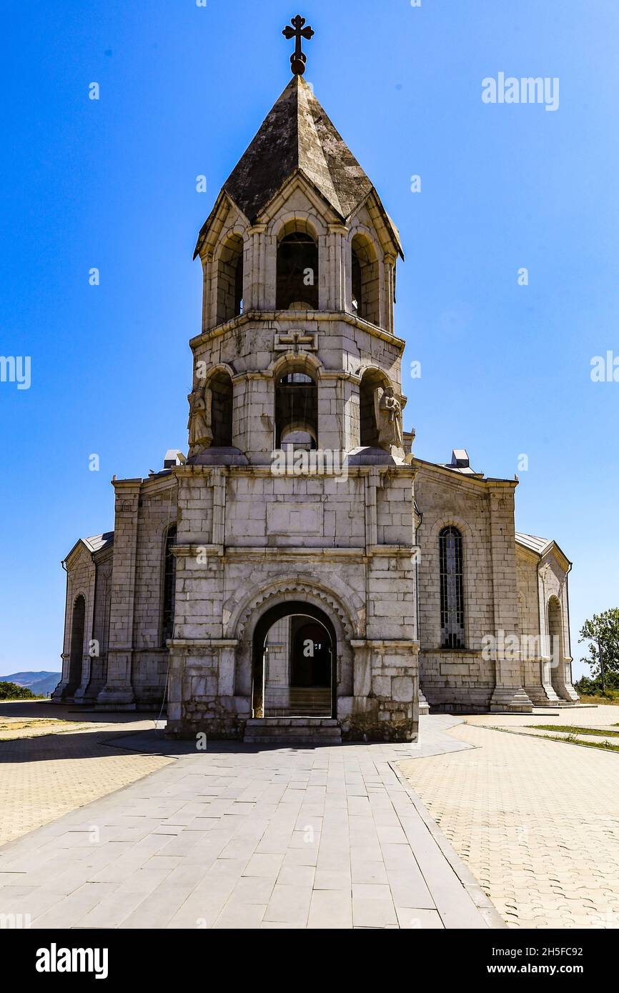 Vertical shot of the historic Ghazanchetsots Cathedral in Shushi Stock Photo