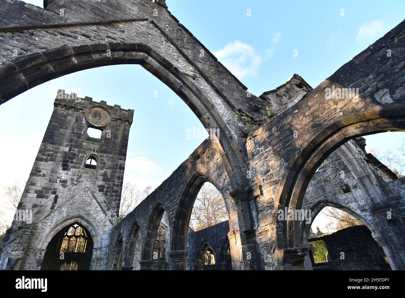 The ruins of the Church of St Thomas a' Becket in Heptonstall village in the Calderdale borough of West Yorkshire, England, Stock Photo