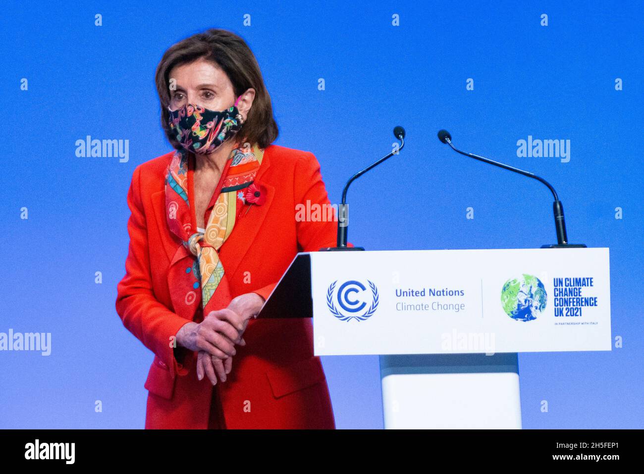 Glasgow, Scotland, UK. 9th November 2021. Day ten of COP26 climate summit. Nancy Pelosi, Speaker of the United States House of Representatives talks at press conference. Iain Masterton/Alamy Live News. Stock Photo