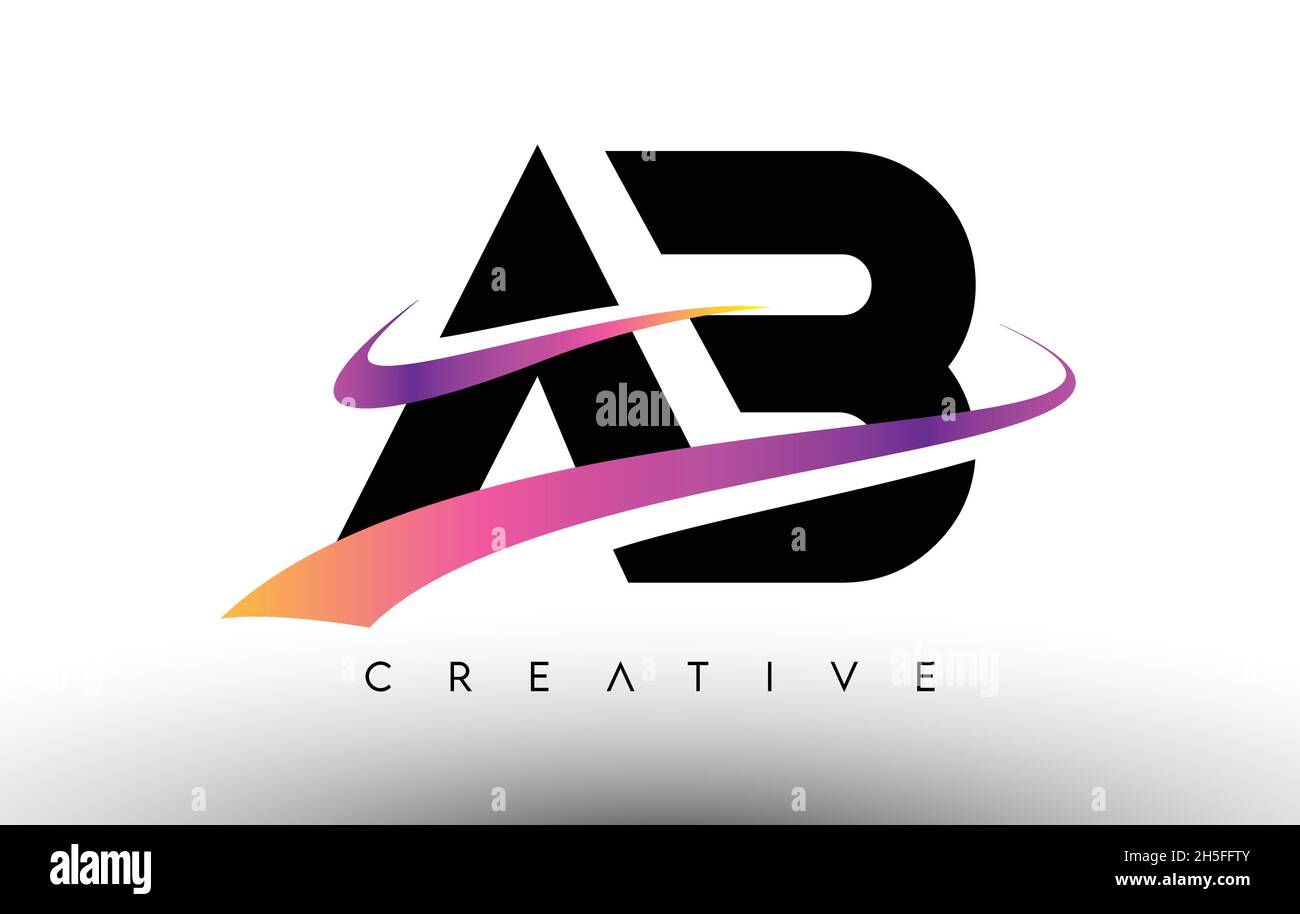 AB Logo Letter Design Icon. AB Letters with Colorful Creative Swoosh Lines Vector Illustration Stock Vector