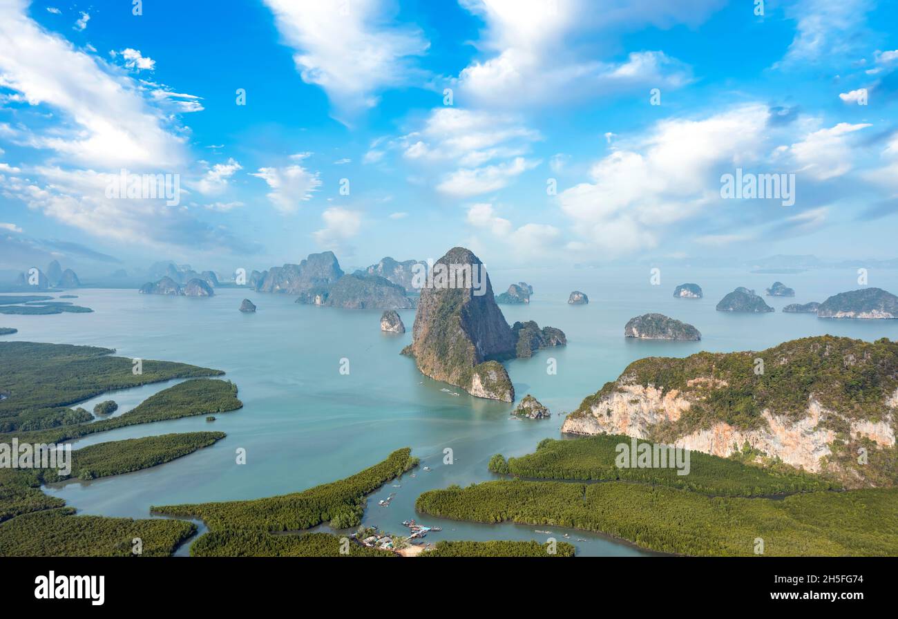 View from above, stunning aerial view of Phang Nga Bay (Ao Phang Nga National Park) Stock Photo