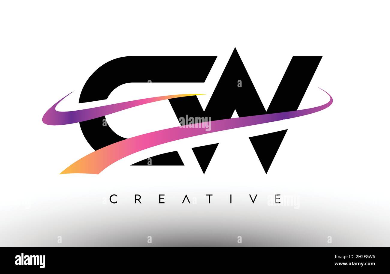 CW Logo Letter Design Icon. CW Letters with Colorful Creative Swoosh ...