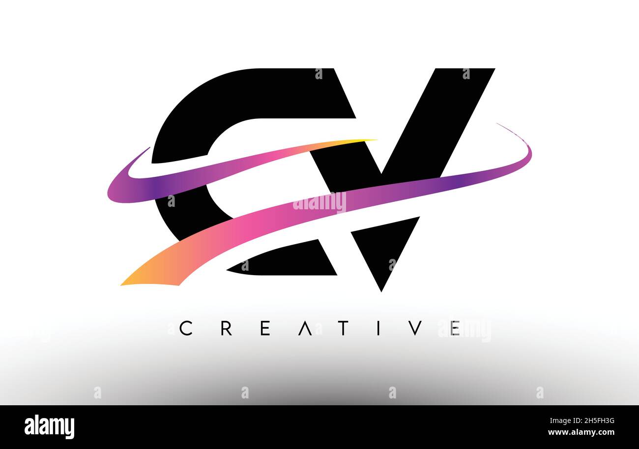CV Logo Letter Design Icon. CV Letters with Colorful Creative Swoosh ...