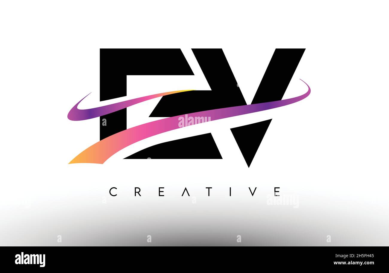 EV Logo Letter Design Icon. EV Letters with Colorful Creative Swoosh ...