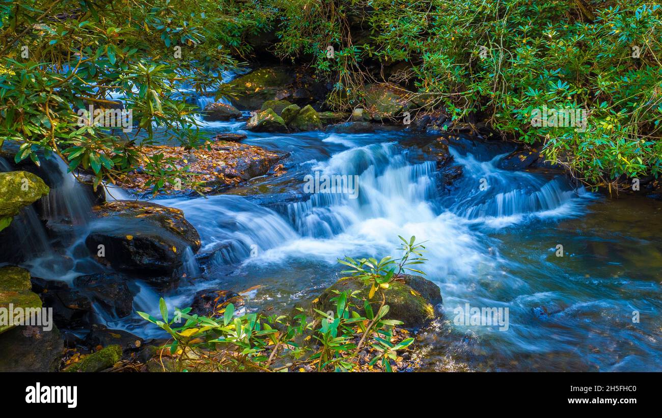 Small cascades on Mud Creek along the Mud Creek Trail in  in Sky Valley in Rabun County Georgia  USA Stock Photo