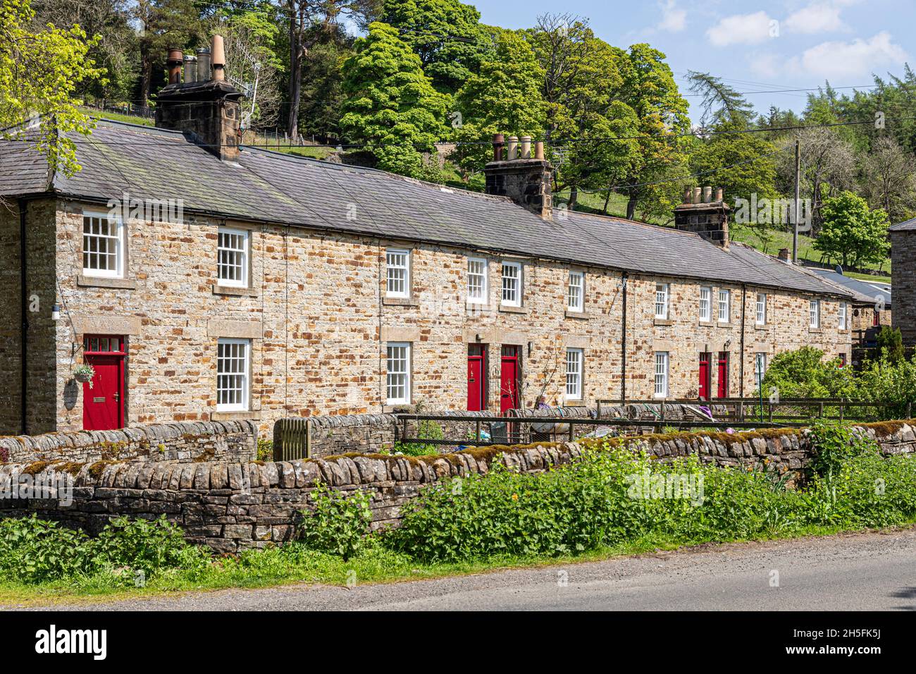 Old miners cottages in the former mining village of Allenheads in the Pennines to the north of Weardale, Northumberland UK Stock Photo