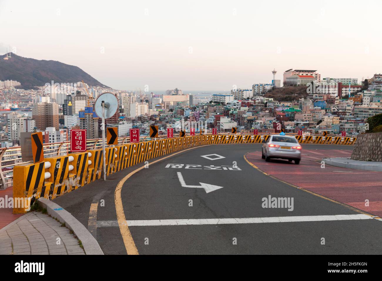 Busan, South Korea - March 13, 2018: Cityscape of Busan, street view with cars Stock Photo