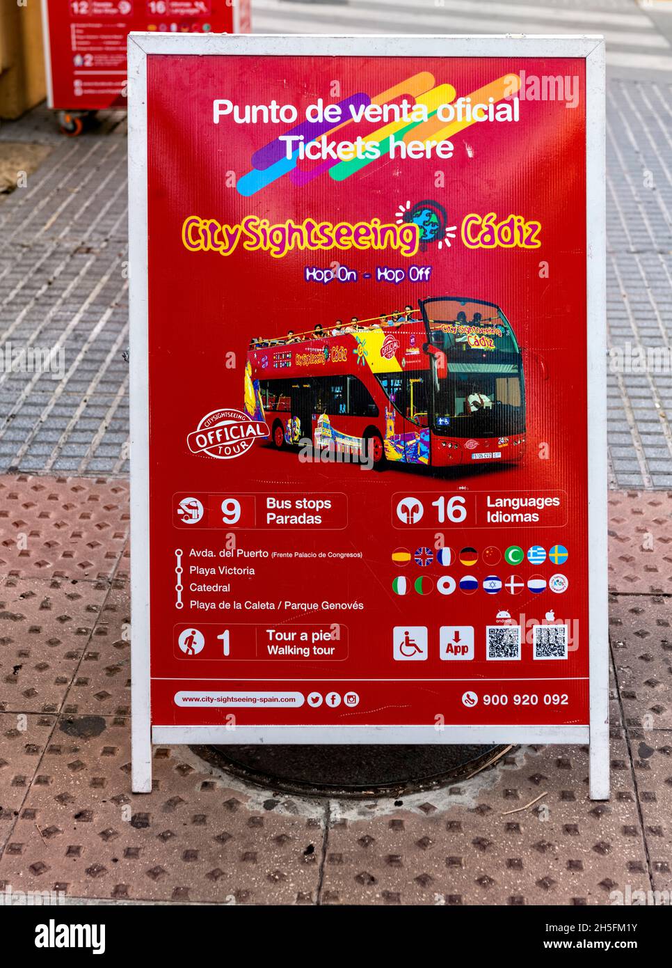 Cadiz Hop on Hop off Bus advertising board Stock Photo Alamy