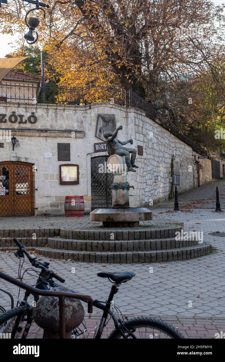 The Bacchus fountain in the centre of Tokaj, Hungary Stock Photo