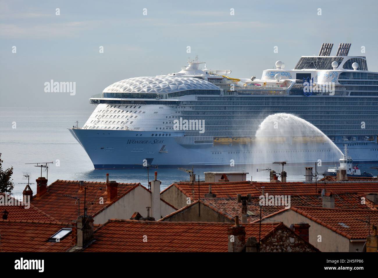 A view of the cruise ship “Wonder of the Seas” arriving in Marseille ...