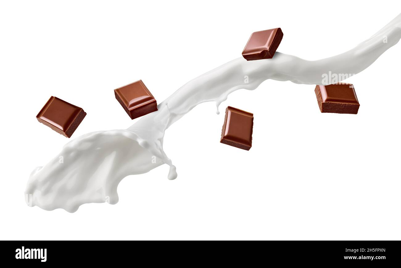 chocolate piece milk splash flow Stock Photo