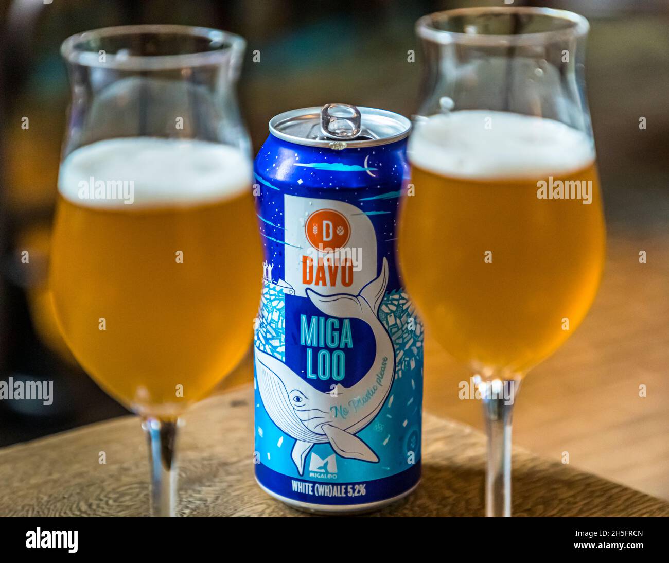 Canned beer Miga Loo from Davo, Netherlands Stock Photo