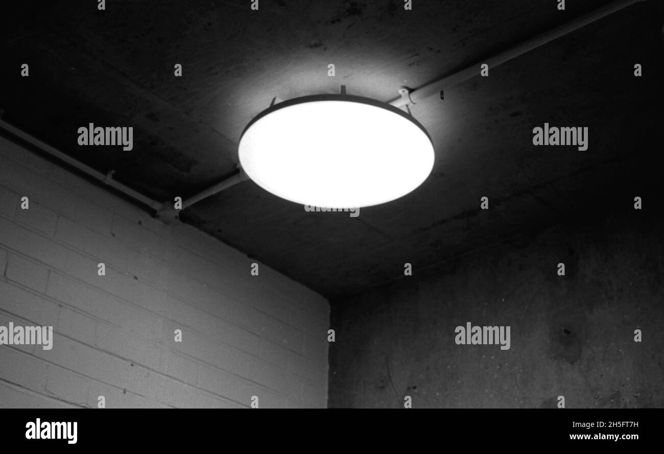 Black and White Image, Atmospheric, Ceiling Light Stock Photo