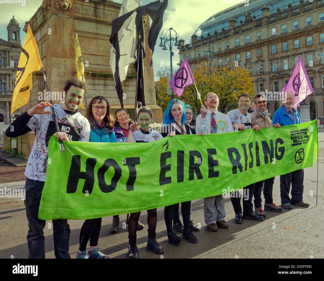 Glasgow, Scotland, UK  9th November, 2021. Tuesday saw activity fro irish protest group hot eire rising  under the eye of the police. Credit  Gerard Ferry/Alamy Live News Stock Photo