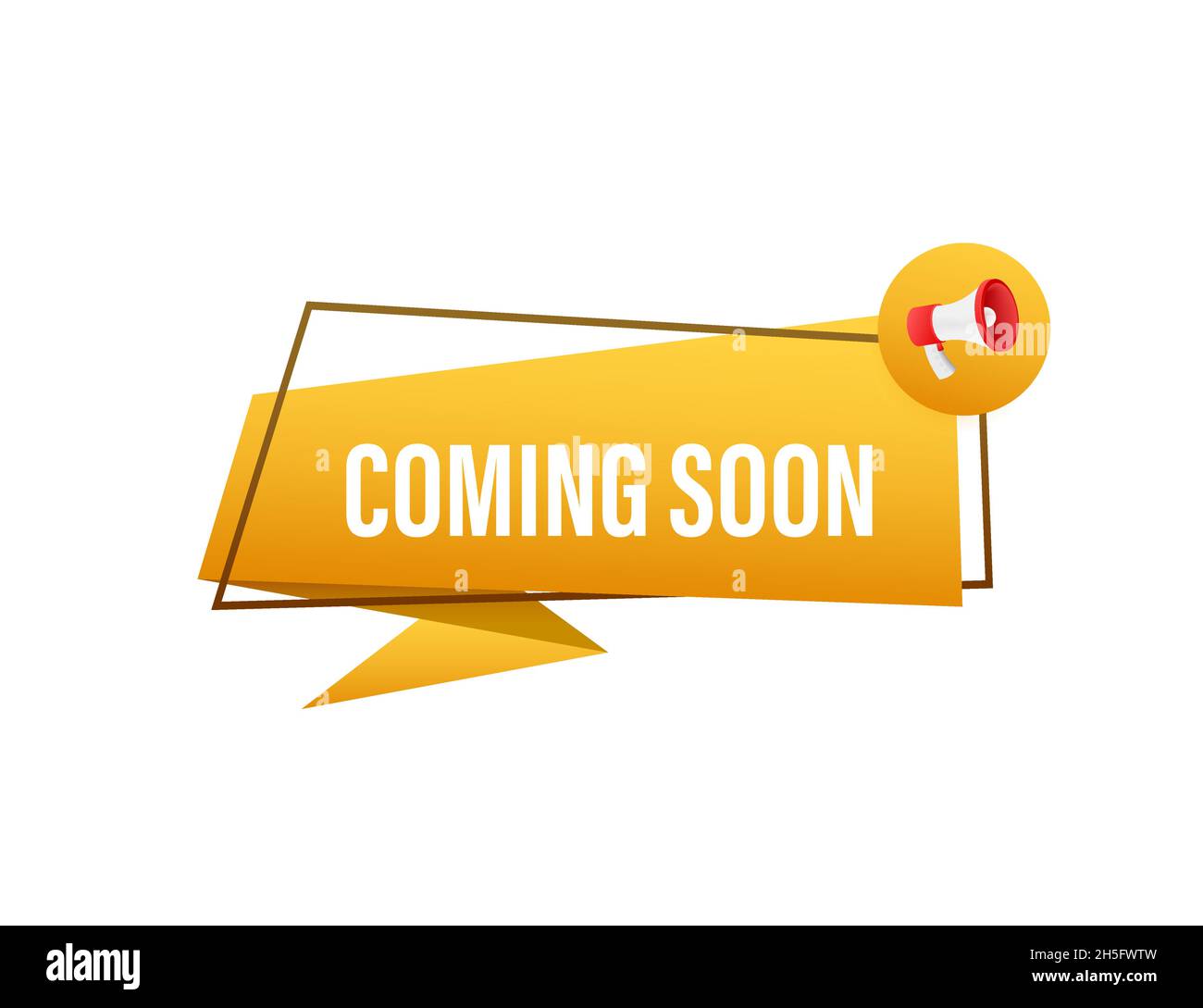 Megaphone label with coming soon. Neon style. Megaphone banner. Web design. Vector stock illustration Stock Vector