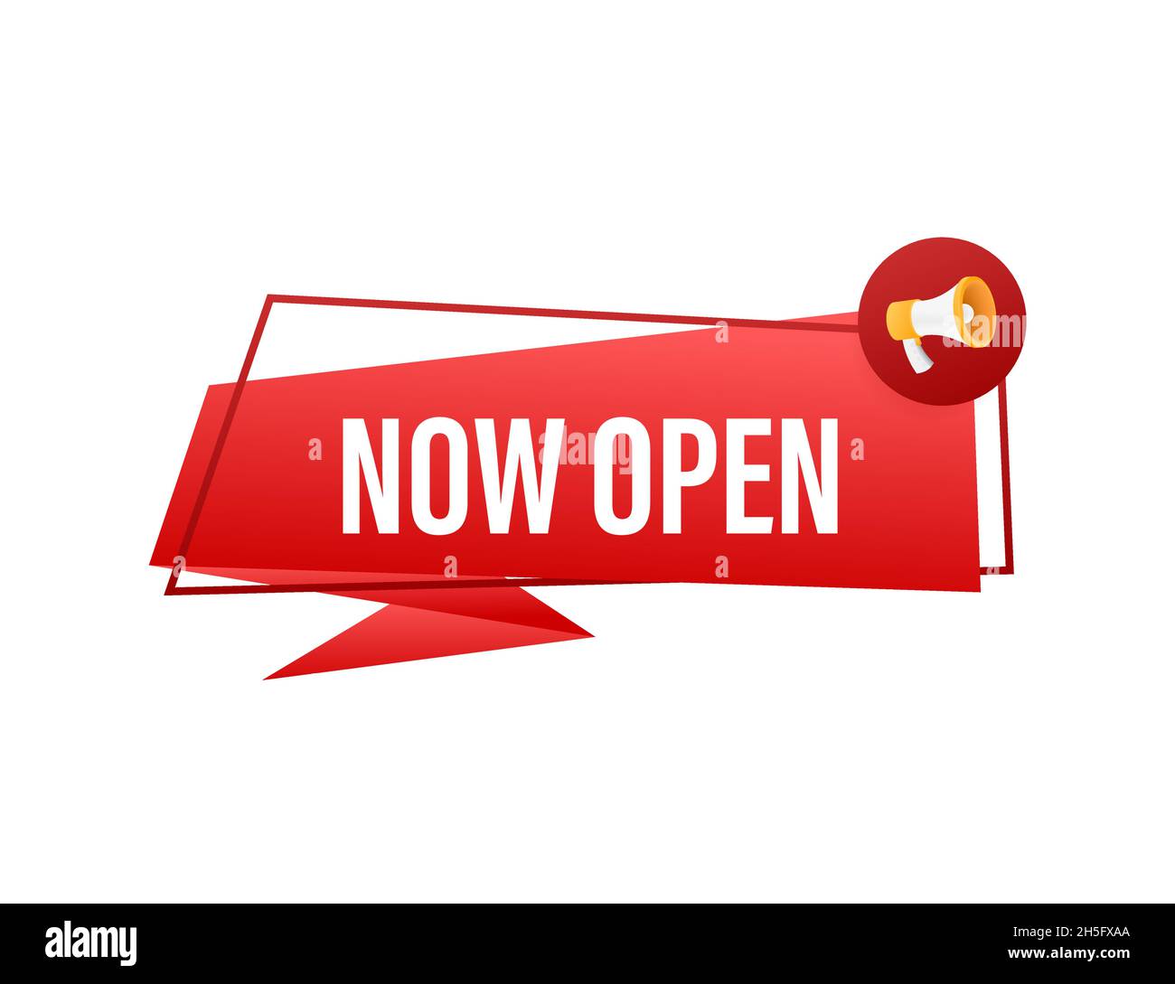 Megaphone with now open. Megaphone banner. Web design. Vector stock illustration Stock Vector