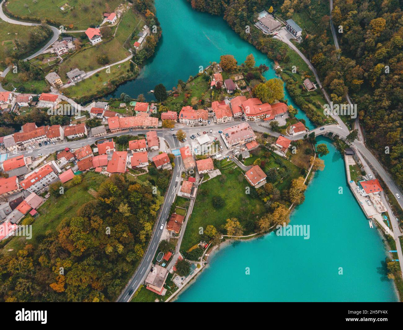Drone views of Most na Soči in Slovenia Stock Photo - Alamy