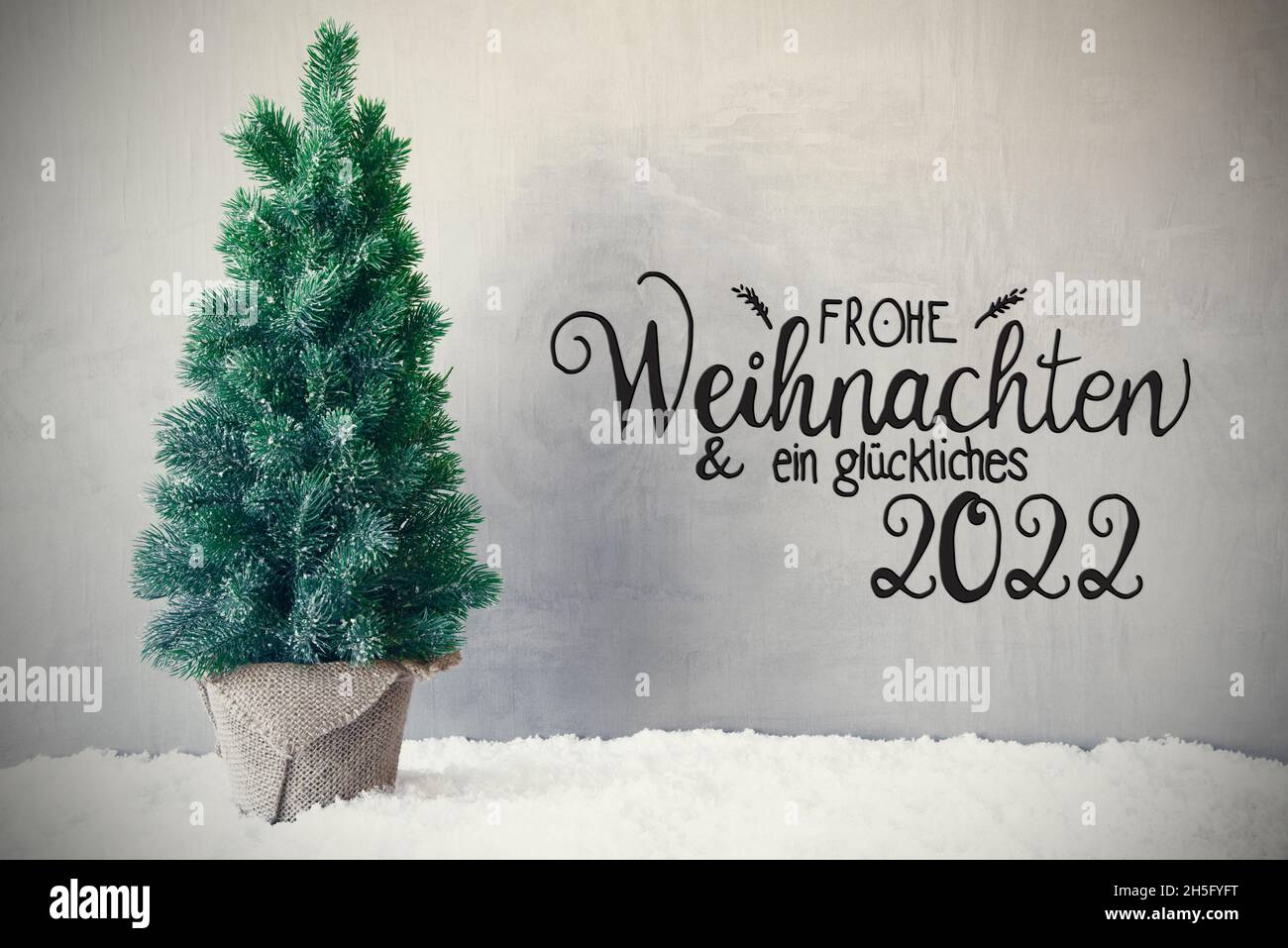 Is It Supposed To Snow On Christmas 2022 Christmas Tree, Snow, Grey Background, Glueckliches 2022 Means Happy 2022  Stock Photo - Alamy