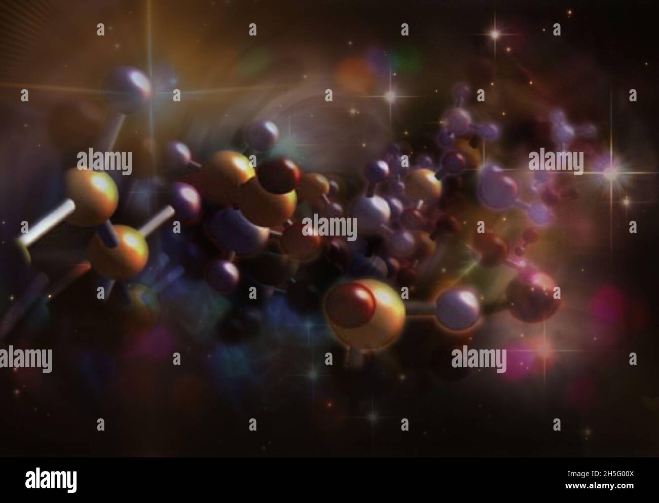 Molecules in space. Theory of the origin of life. Elements of this image furnished by NASA. Stock Photo