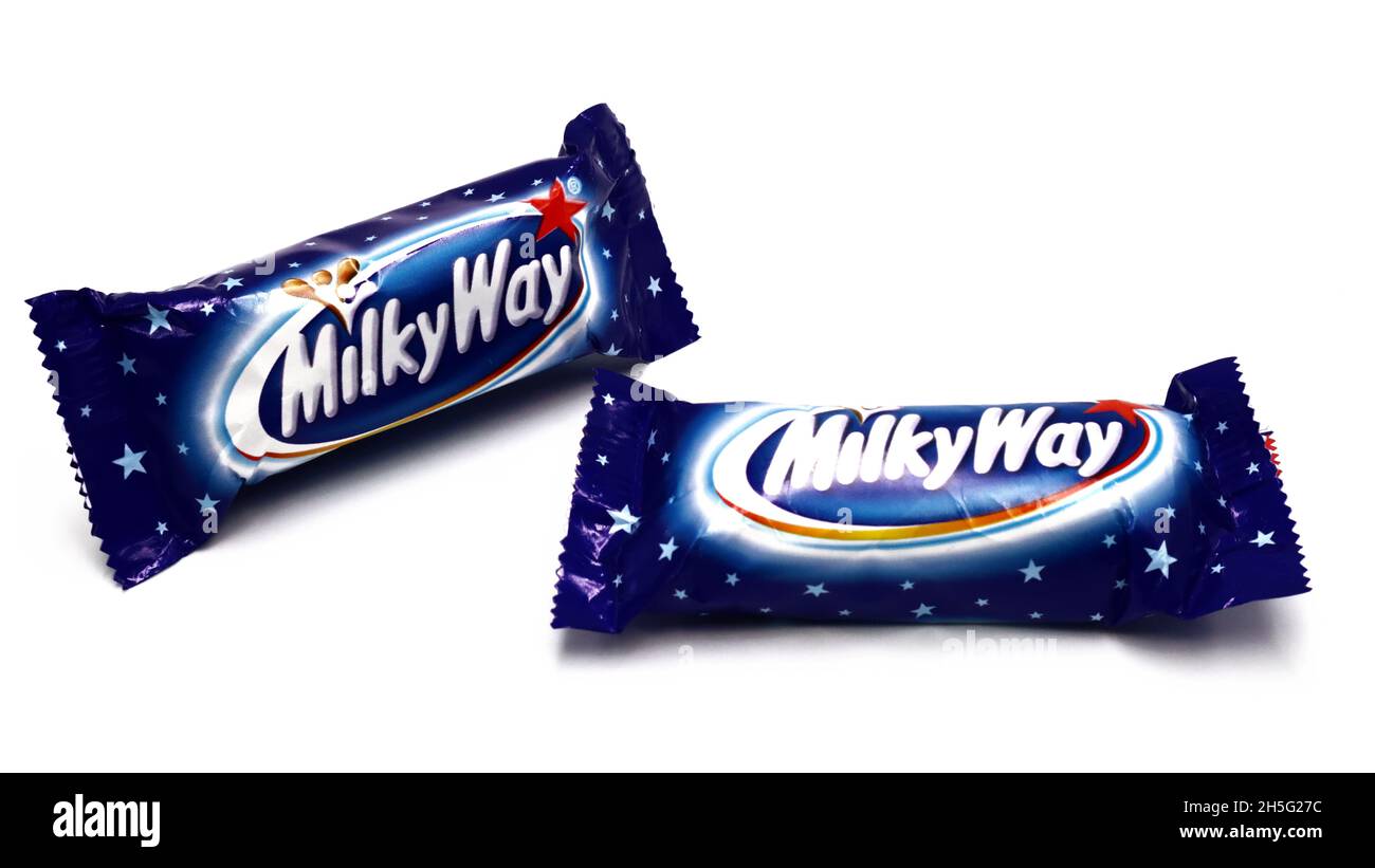 MILKY WAY chocolate bar isolated on white background. Milky Way is a ...