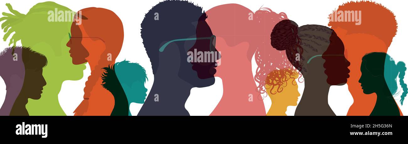 Group profile silhouette multiethnic college students. Concept of education training lesson and learning in the classroom or online. Prepare career Stock Vector