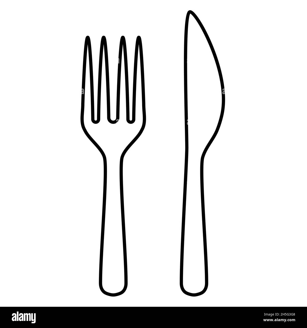 Kitchen tools cutlery set of fork and knife outline simple minimalistic