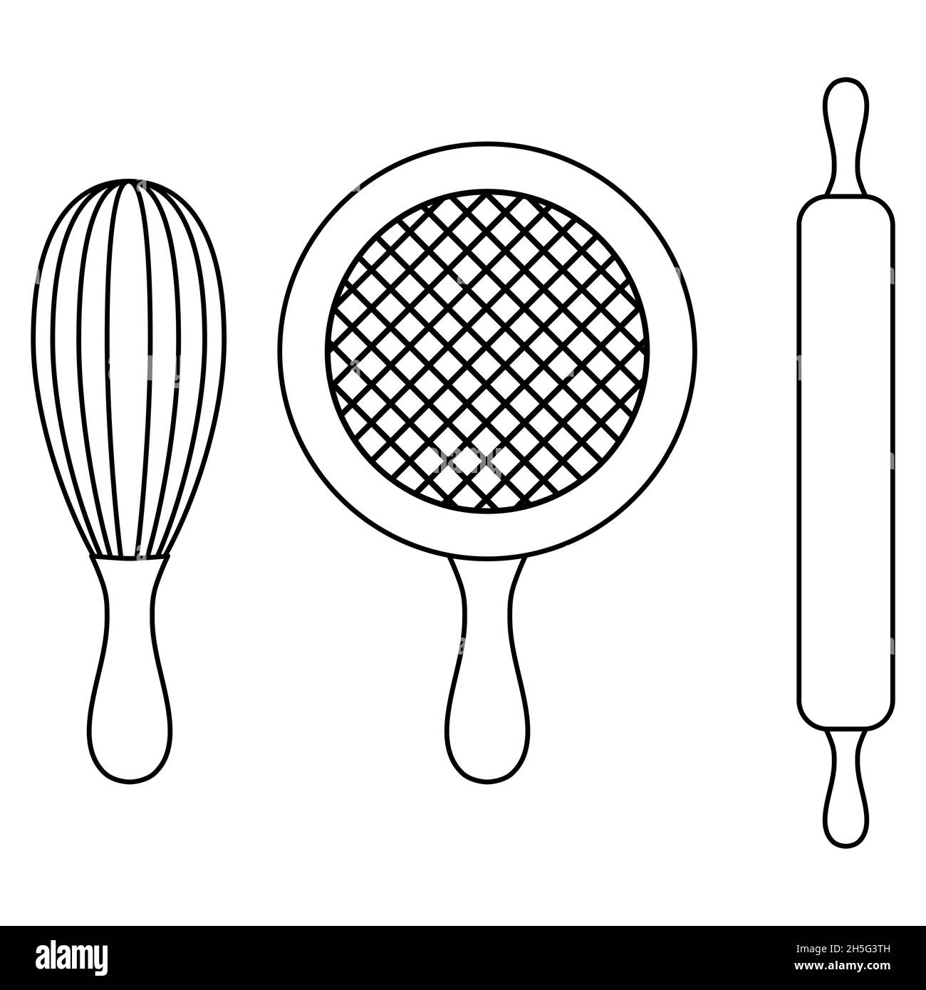 Kitchen tools cutlery set of whisk, sieve and rolling pin, set for