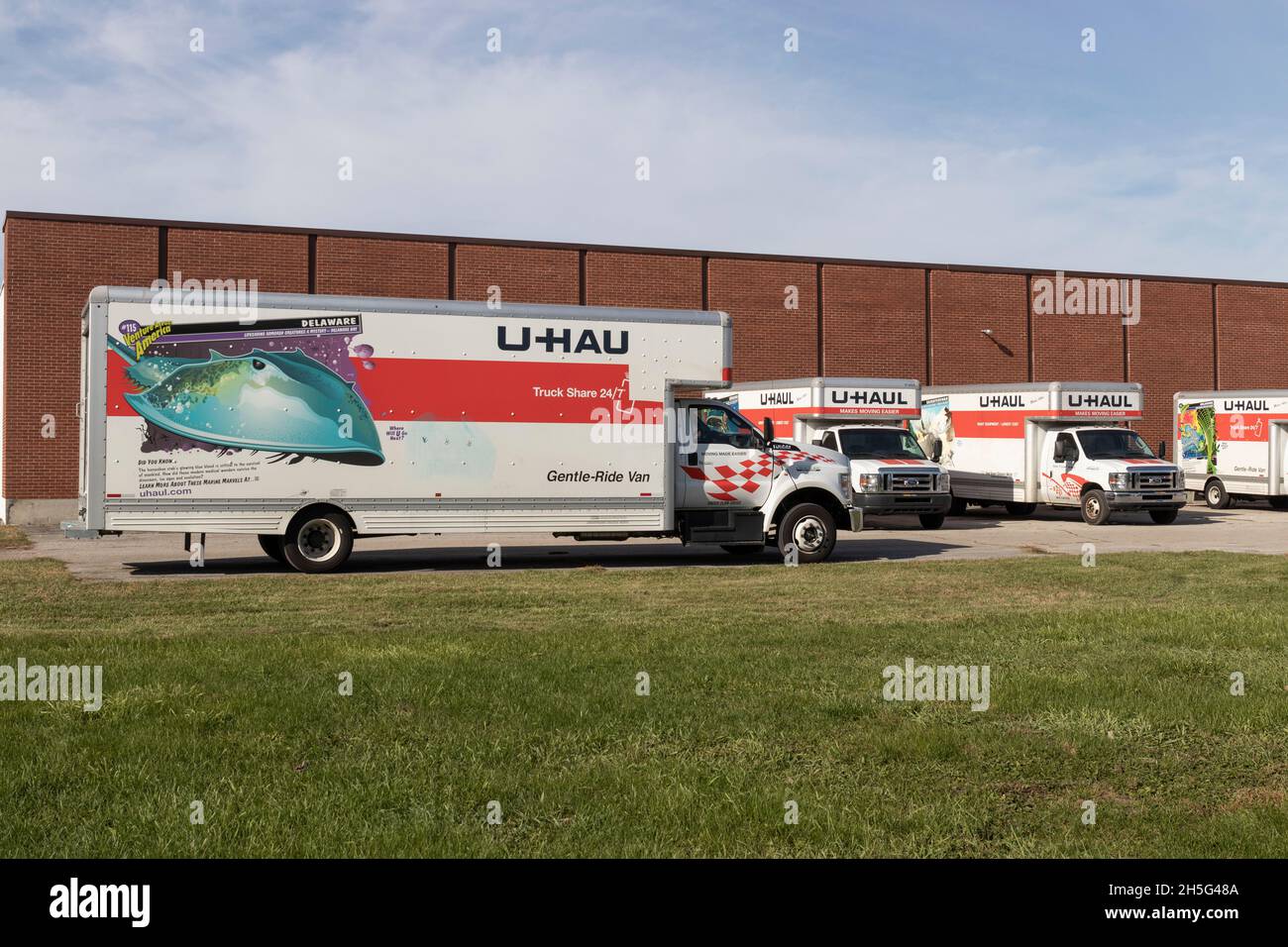 Peru - Circa November 2021: U-Haul Moving Truck Rental Location. U-Haul offers moving and storage solutions. Stock Photo