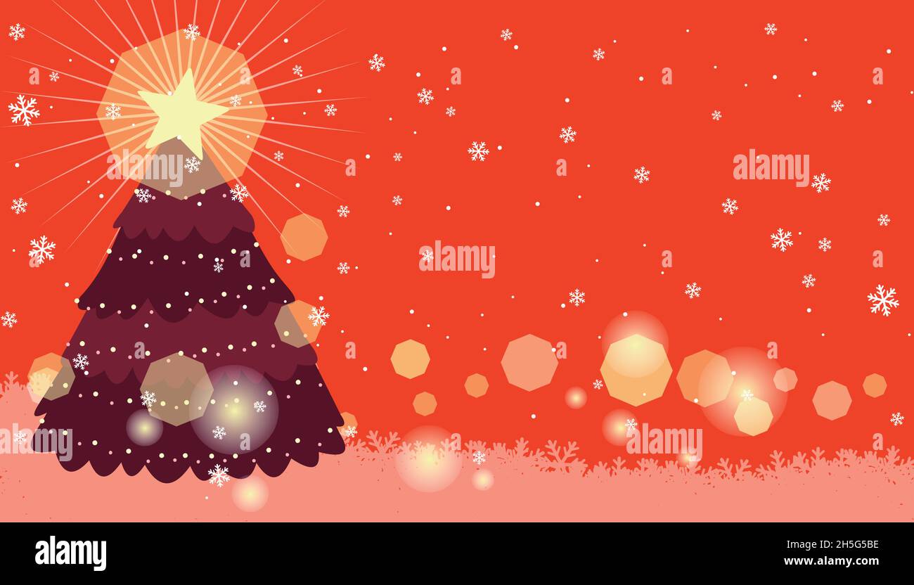Red Christmas background with twinkling stars over large tree Stock ...