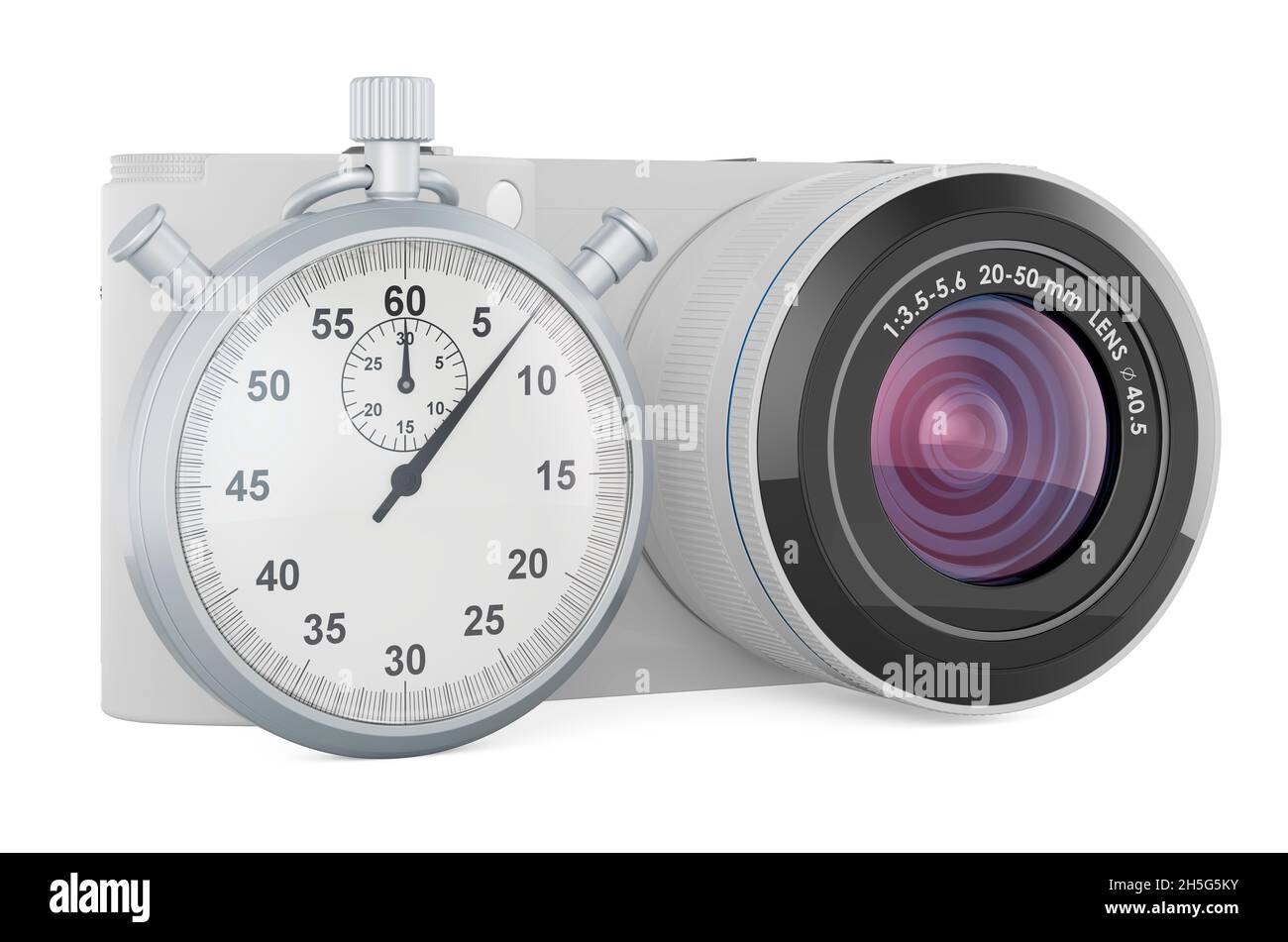 Digital camera with stopwatch, 3D rendering isolated on white